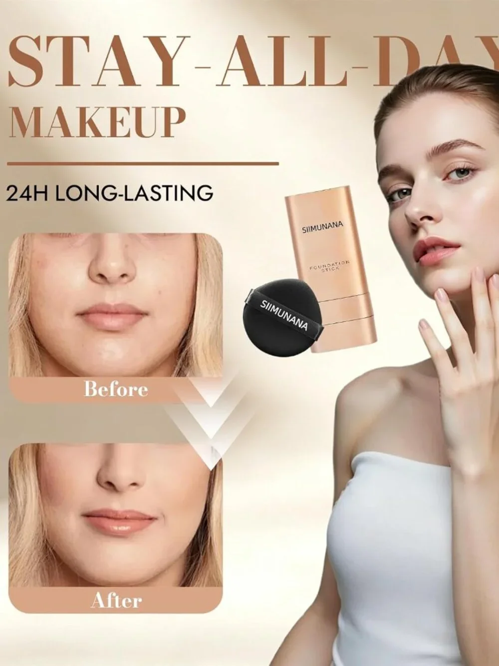 Korean Foundation Stick, Double Headed, Waterproof & Sweatproof - Natural Beige